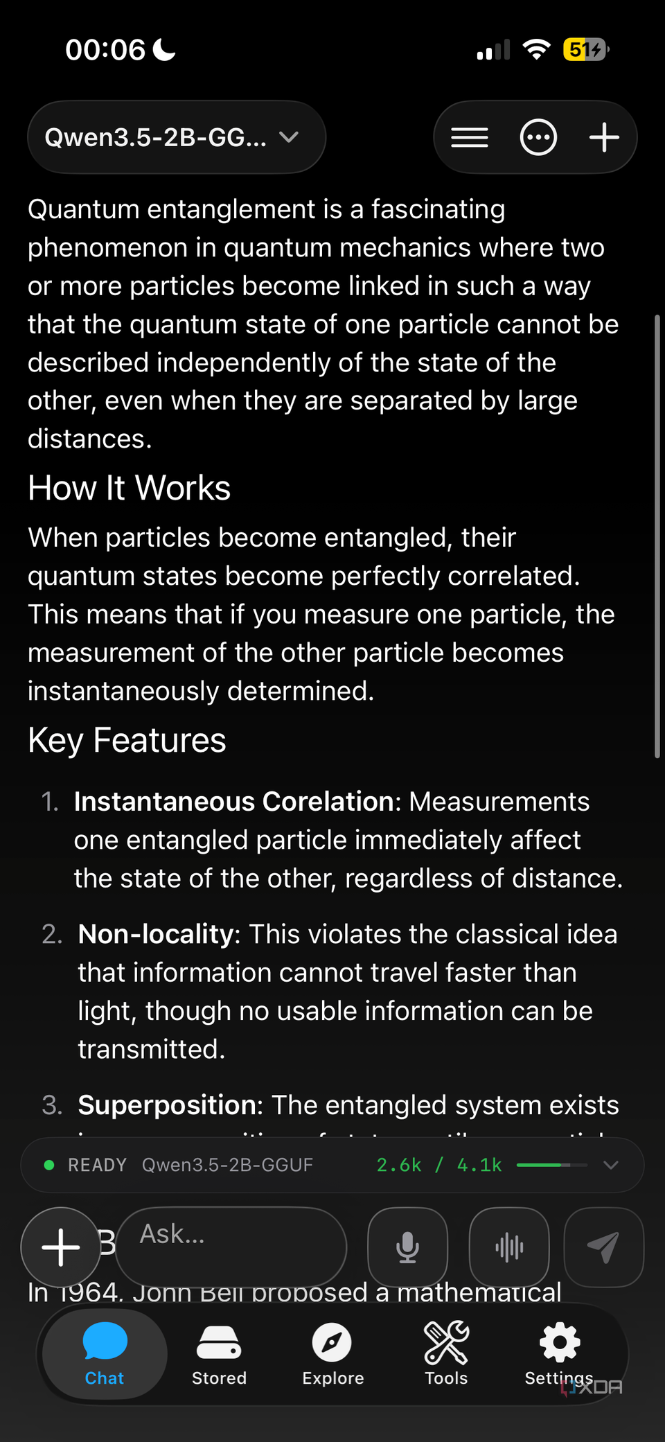 Noema markdown answer about quantum entanglement