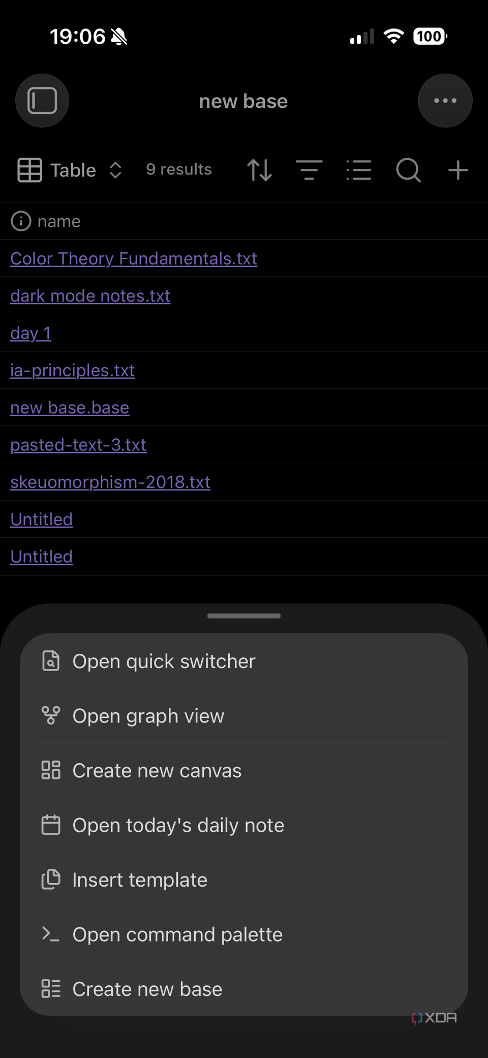 Creating base in obsidian mobile