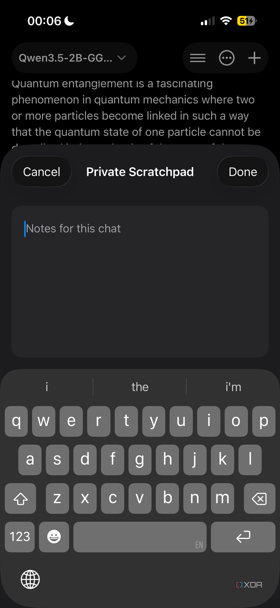 Noema Private Scratchpad modal for chat notes